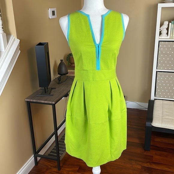 Mod Cocktail Dress, Madrid by Nanette Lepore, Turquoise Blue & Lime Green, Sz XS - Picture 11 of 11
